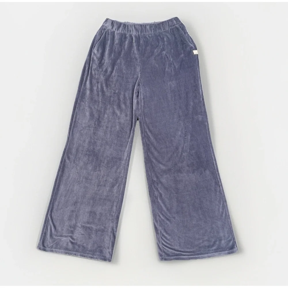 Vuori Haven Wide Leg Pants Women's Size M Blue Azure Soft Ribbed Plush Lounge